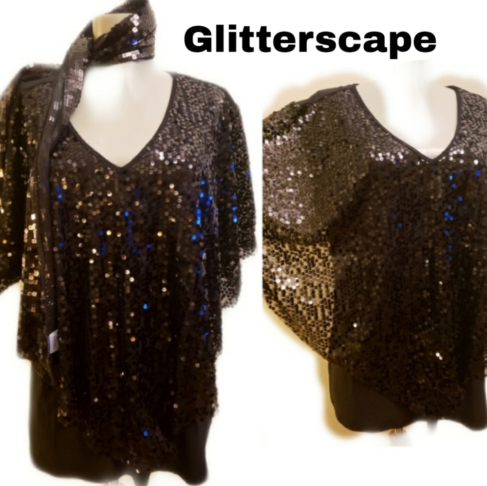 Glitterscape black sequin jersey top. Sz Lrg